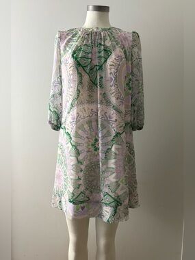 New York & Company Eva Mendes Lavender and Green Printed Dress